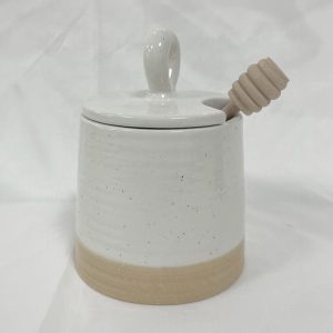 🍯White Ceramic Honey Pot with Wooden Lid & Dipper